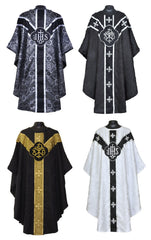 Black Gothic Chasuble & Traditional Mass Vestment Set  (Chalice Veil, Maniple, Burse & Stole) LINED