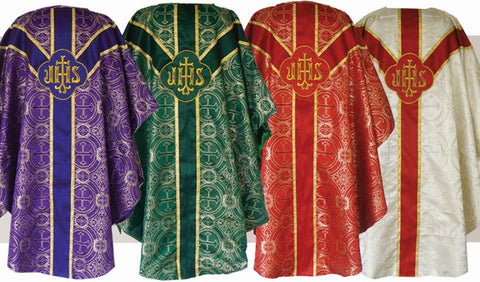 Metallic Brocade Gothic Vestment & Mass Set  (Chalice Veil, Maniple, Burse & Stole) LINED