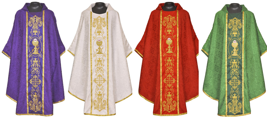 Embroidered Gothic Vestment & Mass Set  (Chalice Veil, Maniple, Burse & Stole) LINED
