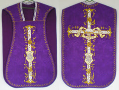 Embroidered Fiddleback Vestment Set (includes Chasuble, Chalice Veil, Maniple and Burse)