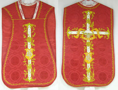 Embroidered Fiddleback Vestment Set (includes Chasuble, Chalice Veil, Maniple and Burse)