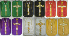 Embroidered Fiddleback Vestment Set (includes Chasuble, Chalice Veil, Maniple and Burse)