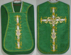 Embroidered Fiddleback Vestment Set (includes Chasuble, Chalice Veil, Maniple and Burse)