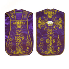Intricate Fiddleback Vestment Set (includes Chasuble, Chalice Veil, Maniple and Burse)
